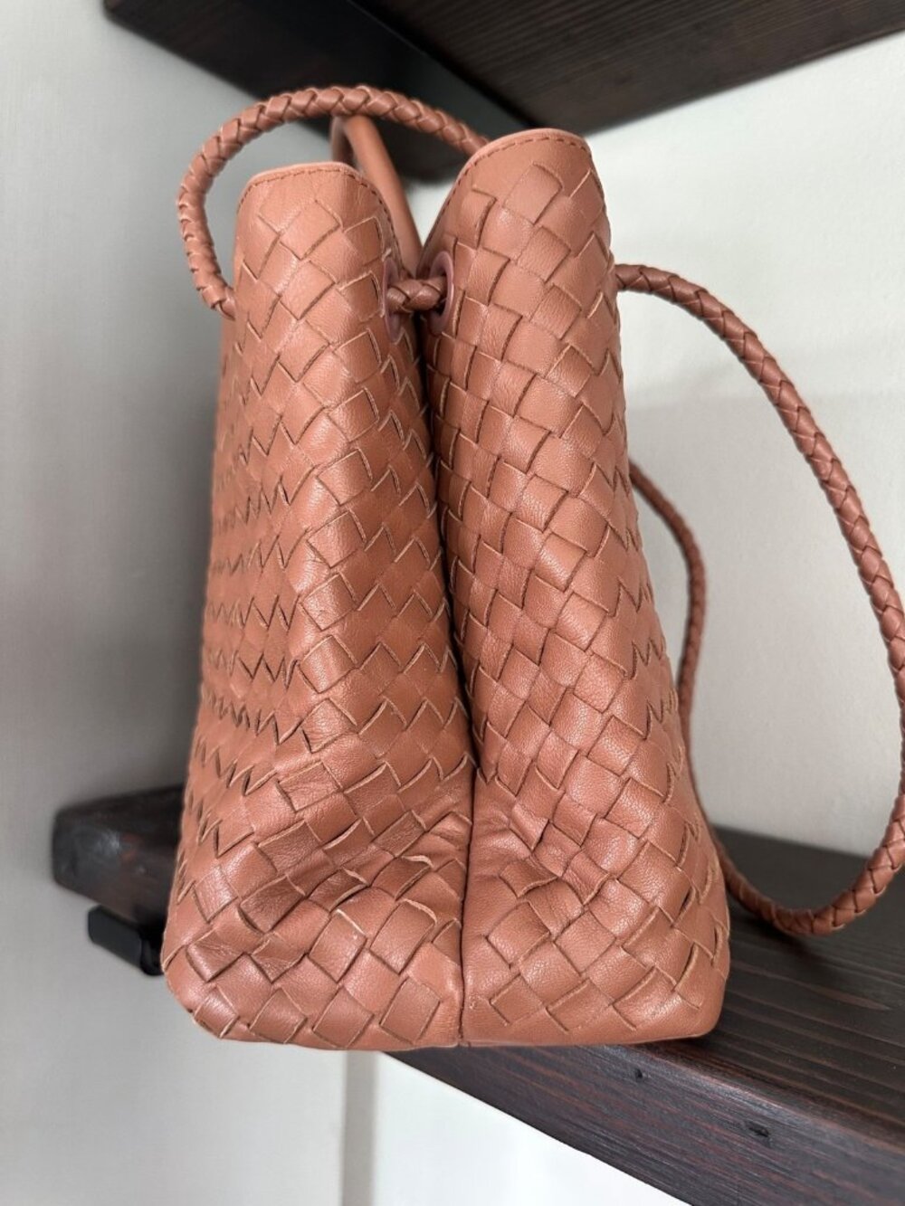 Quince Leather Romy Handwoven Satchel Cognac Crossbody Bag - Picture 7 of 13
